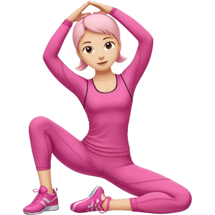 Girl in pink stretching touching her toes emoji