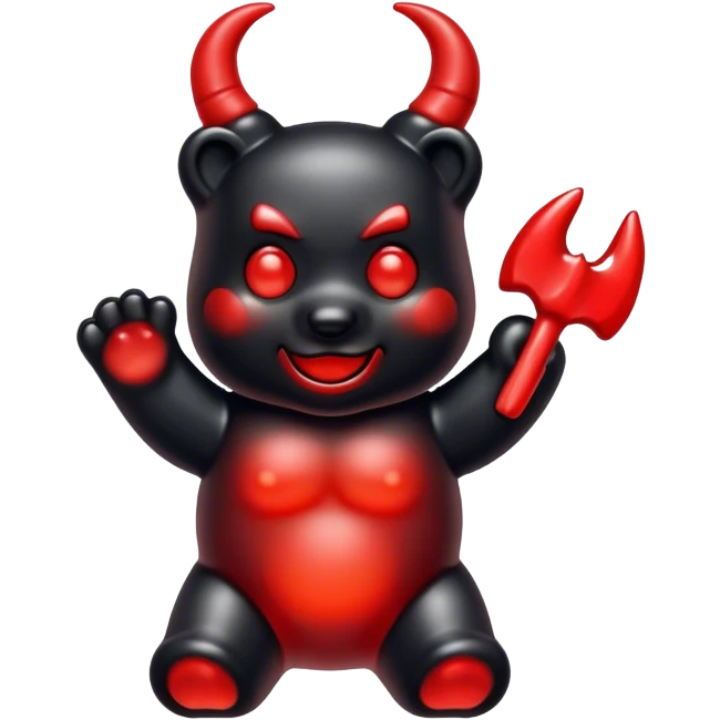 Black and red gummybear with devil horns emoji