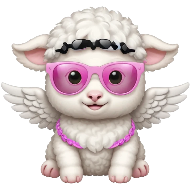 a white baby lamb with white angel wings and pink sunglasses on emoji