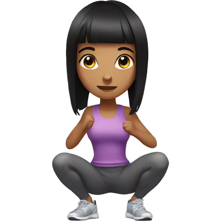 Girl with black hair doing squats emoji