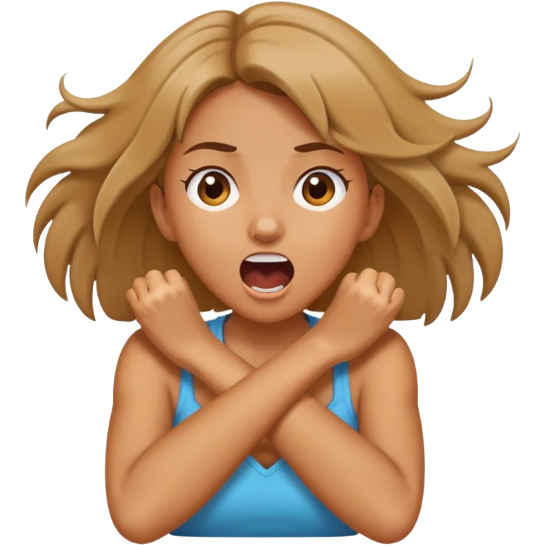 girl with both arms crossed around neck screaming emoji