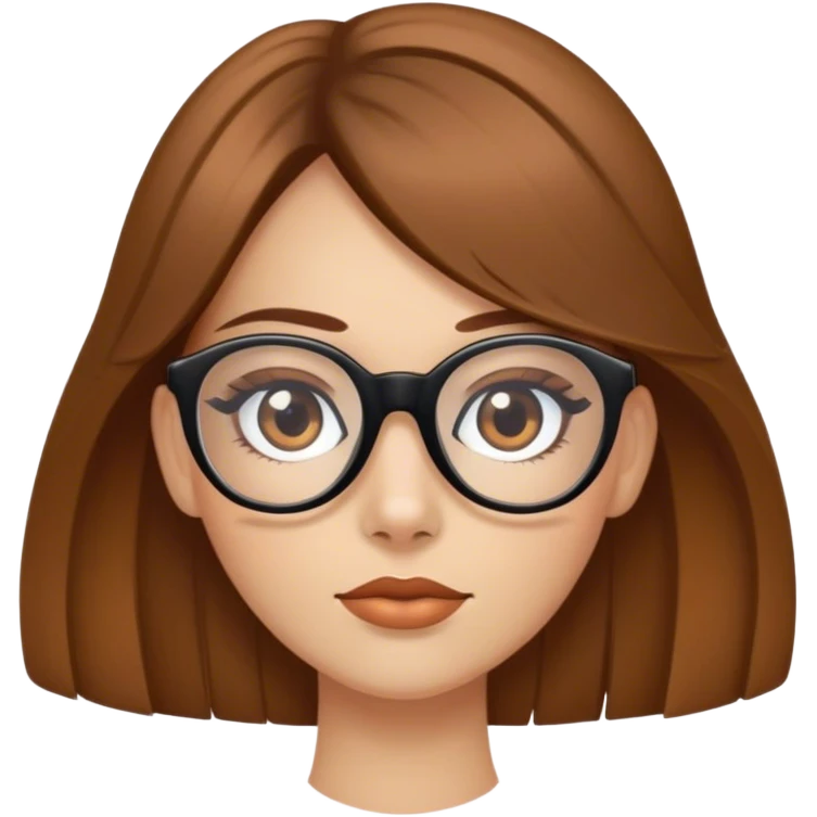 Una chica con cabello largo y liso, con flequillo al costado. Con lentes y ojos marrones  emoji