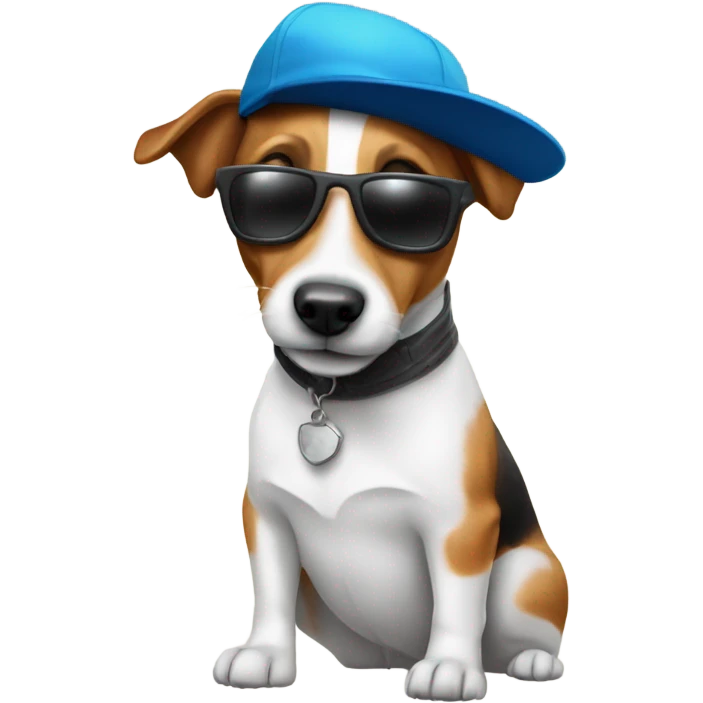 Jack Russel with square sunglasses and a cap emoji