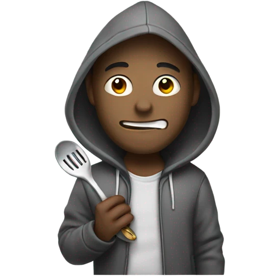 guy wearing a hoodie with a spoon and a lighter emoji