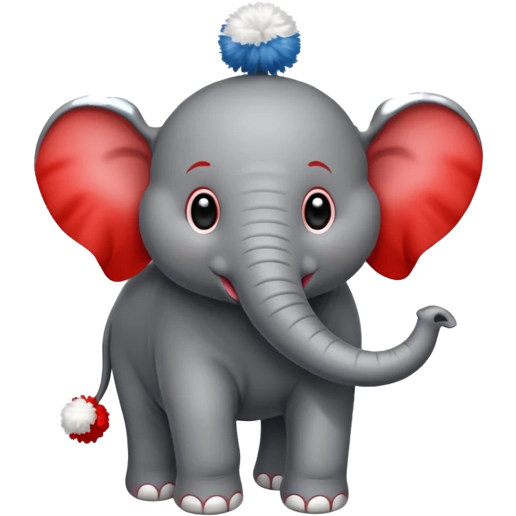 A elephant with pom-poms that are white and red emoji