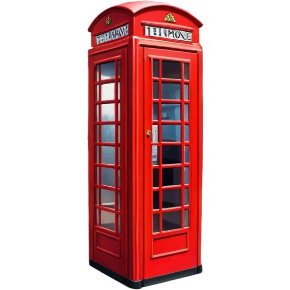 Cinematic Realistic depiction of an iconic red telephone box, rendered in vivid, saturated colors with detailed textures and reflective surfaces, set on a classic English street under soft, diffused daylight emoji