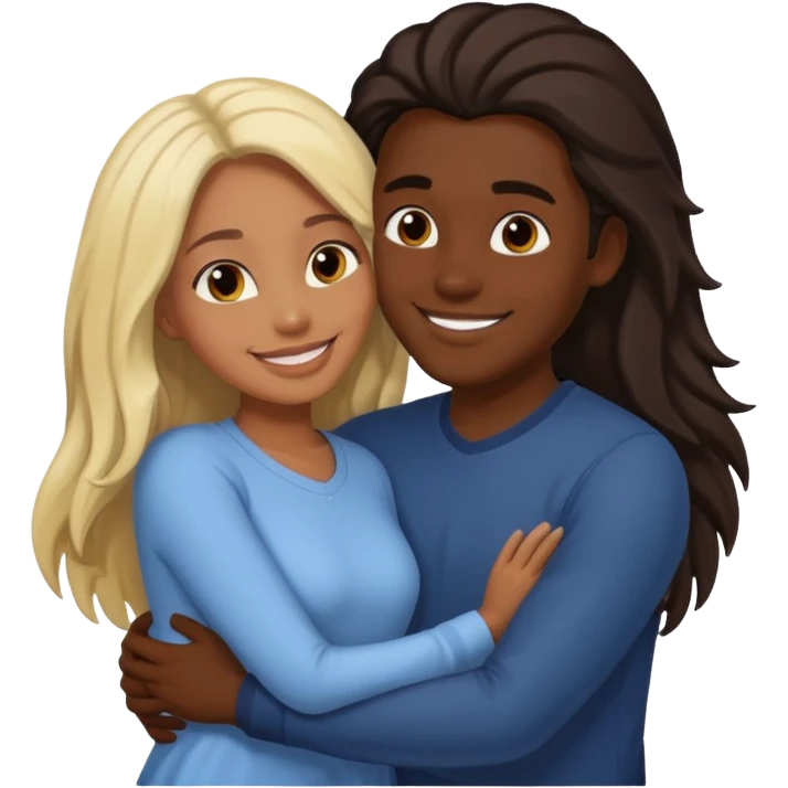 dark skin girlfriend hugs light skin boyfriend with long hair  emoji