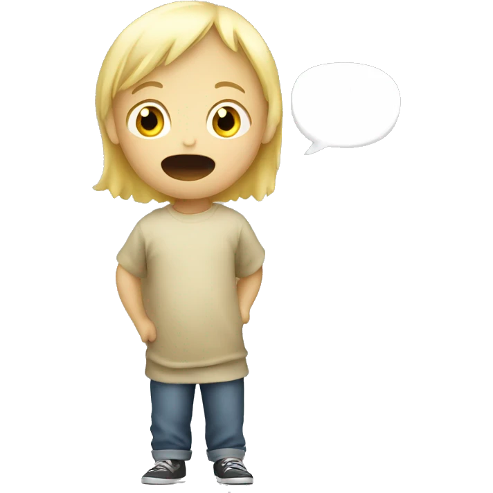 talking blond child with speech bubble near emoji