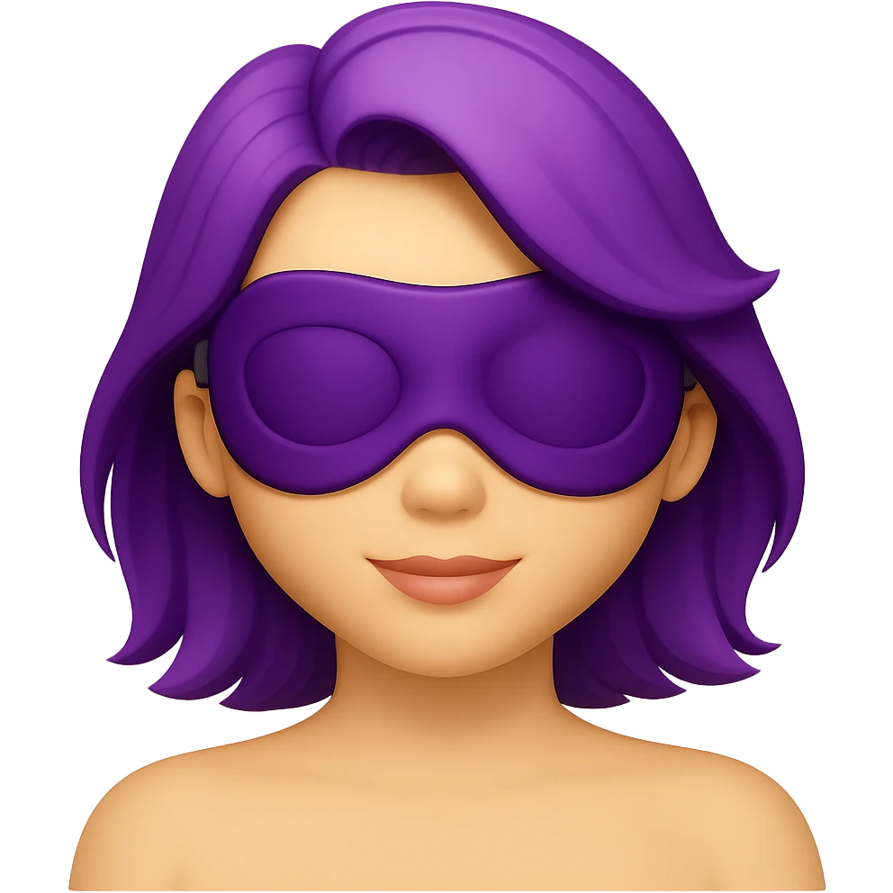 Create an Apple emoji style image of a woman with a sleep eye mask and purple hair, no pillow, no background. The style should resemble Apple emojis. emoji