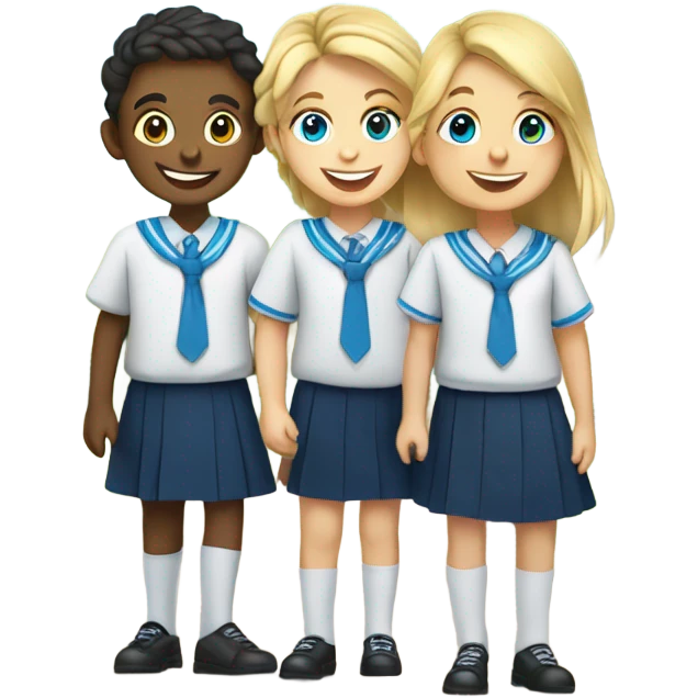three child, blue eyes, school, Romania, Galati, uniform, shine, sun, sunny emoji