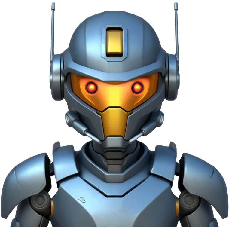 futuristic war robot portrait, head and shoulders only, glowing eyes, detailed helmet faceplate, armor collar, sci-fi metal textures, 3D cartoon, mobile game icon style, clean background, no text, no watermark
 emoji