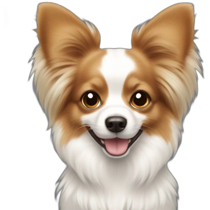 papillon dog white short hair with light brown ears smiling emoji