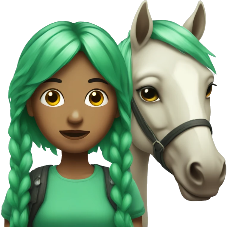 weird girl with green hair and horse next to her emoji