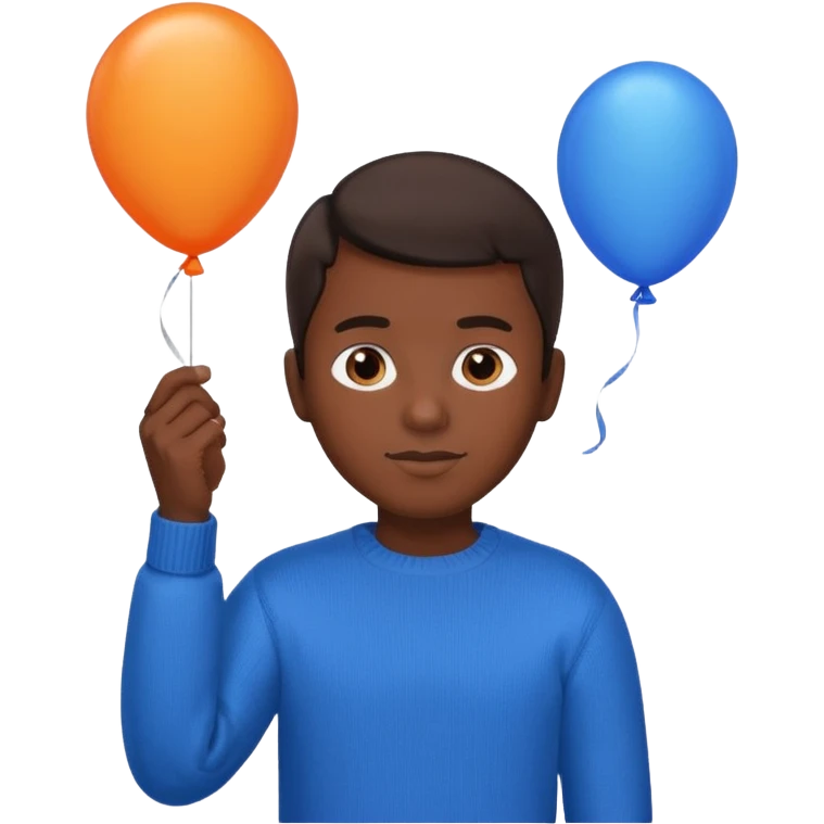 dark brown skin, orange sweater, hold blue balloon emoji