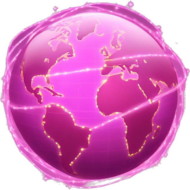 Pink and light pink, sparkly interconnected fiber optic, network, world globe   emoji