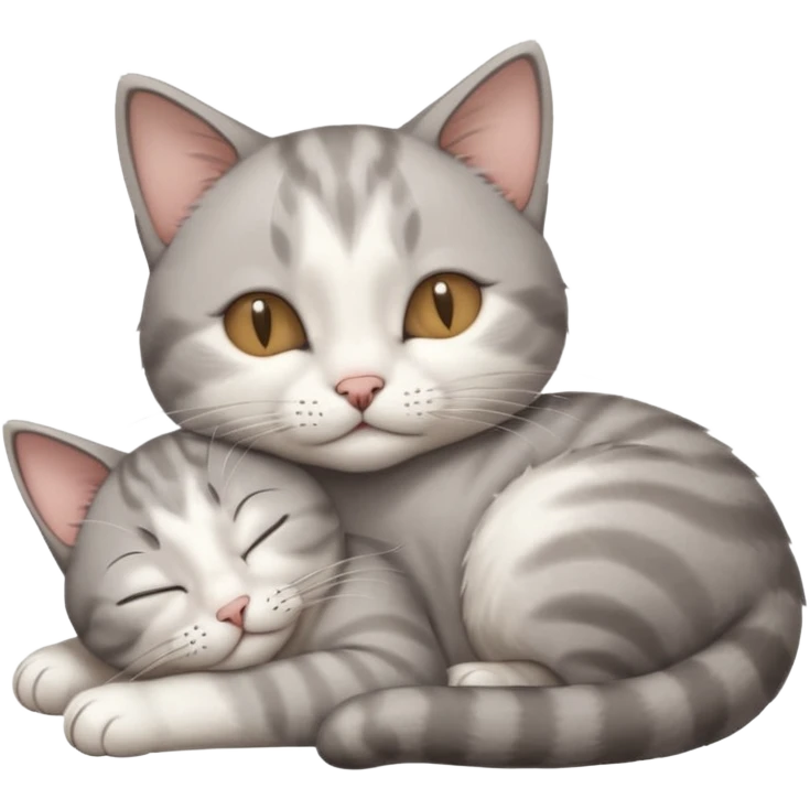 grey and white small cat with its eyes closed lying down leaning on his elbow with his paw curled under his head holding it up emoji