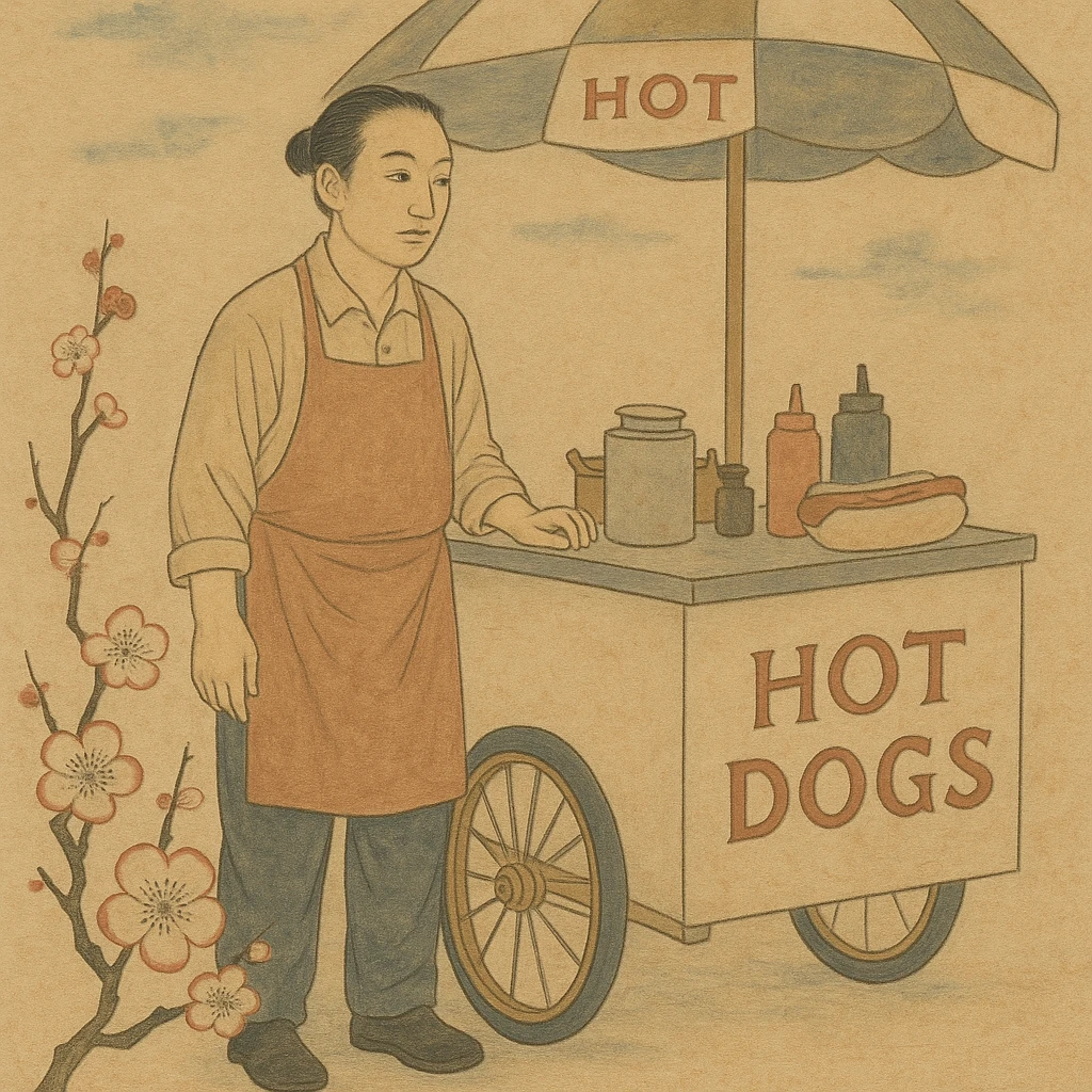hotdog seller in New York with cart emoji