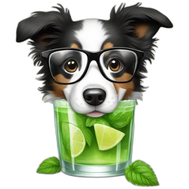 puppy border collie with glasses drinking mojito emoji