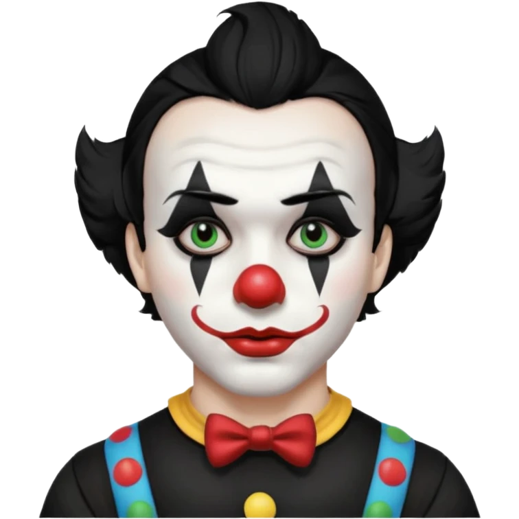 man with black hair only black and white clown makeup black eye makeup black lipstick black t-shirt emoji