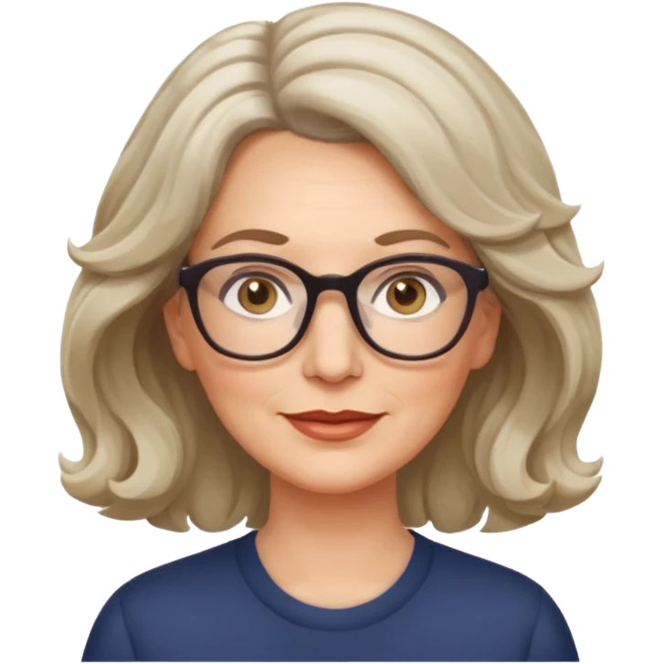 middle-aged white woman, wavy medium-length hair, hazel eyes, glasses emoji