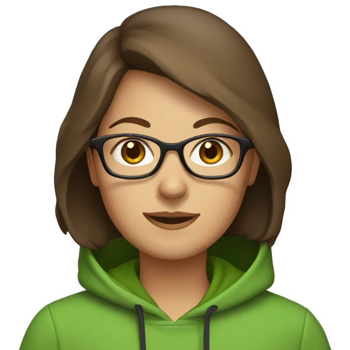 Mom with brown hair with glasses and green hoodie emoji