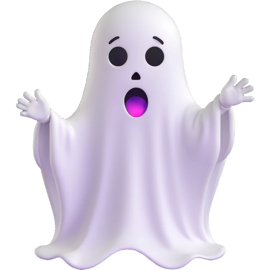 emoji dressed as a little ghost with a terrified expression emoji