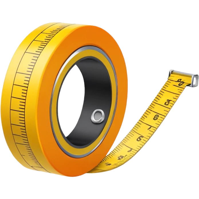 Flat vector illustration of a rolled measuring tape in yellow and orange color, simple bold outlines, minimal shading, emoji style, centered on white background. should look like emoji emoji