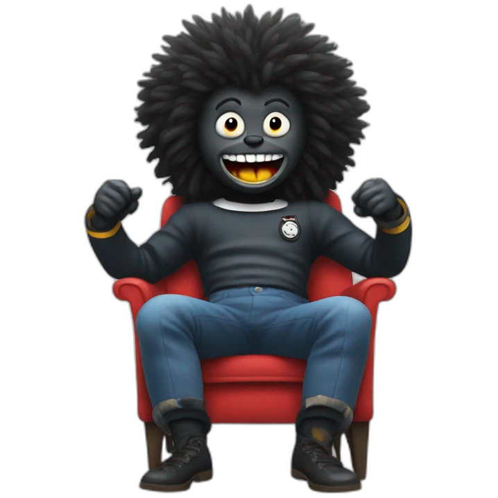 Gollywog sitting in a chair getting an electric shock emoji