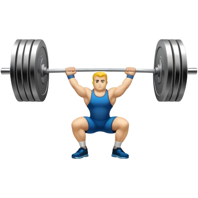 Iconic emblem symbolizing weightlifting, featuring a classic barbell with heavy weights on each side. The design highlights strength and precision, capturing the essence of the sport. The barbell is positioned in a dynamic stance, representing power and technique. The emblem is bold and sleek, with a transparent background. emoji