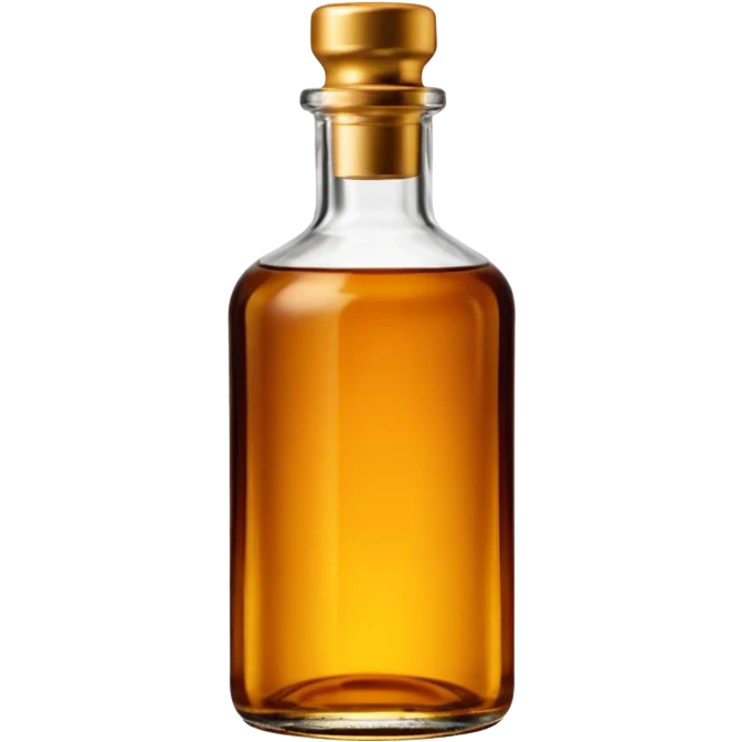 tall Ricard bottle with broad shoulders and narrow base, amber glass, short neck, metallic screw cap, warm golden-brown liquid, no label or text, iconic silhouette, soft lighting, transparent background, emoji scale emoji