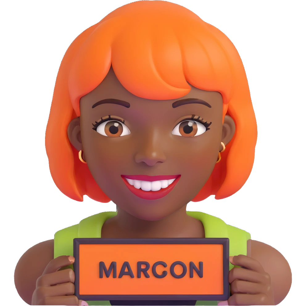 dark skinned Black woman with orange bob wig like Chucky's hair, visible plaque on her teeth emoji