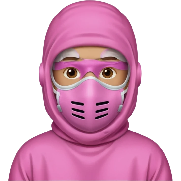 man in pink protection clothes with full-faced pink mask covered whole face emoji