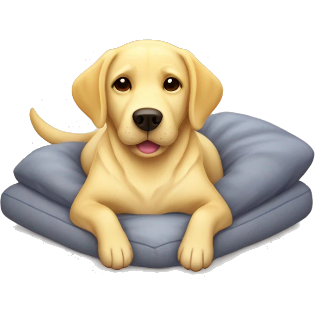 Yellow lab dog laying down on a cozy bed emoji