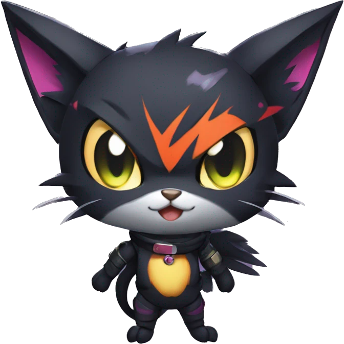 Edgy Shy Anthro boyish cool pretty dark black Noibat-Litten-Pokémon-cat-fursona punk techwear emoji
