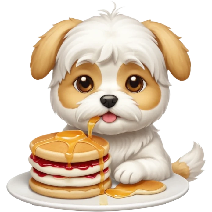 White Maltese eat pancakes emoji