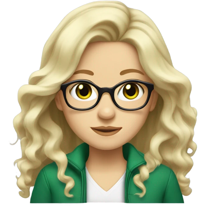 White blonde girl with glasses wavy medium long hair and green eyes emoji