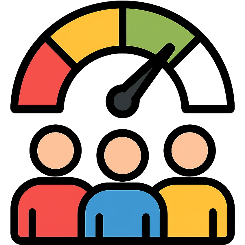 team barometer teamwork symbol with a progress indicator, clean, easy to read emoji