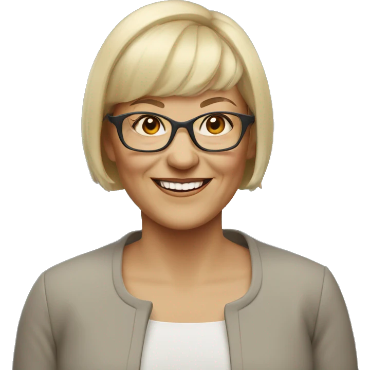 smiling older woman with short blonde hair with bangs and glasses emoji