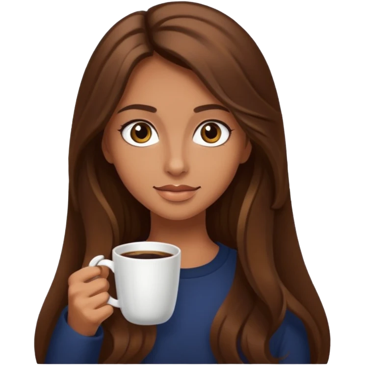 big dark eyes and tanned skin brown hair glamorous long hair with coffee  emoji