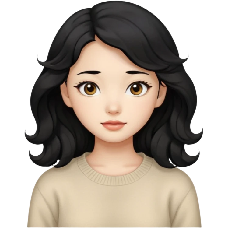 Beautiful girl,Black hair, wavy long hair,Black eyes,Chinese, beige sweater  emoji