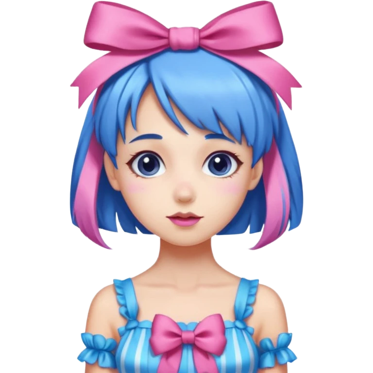 candy girl from candyland blue pink mixed hair with ribbon  emoji