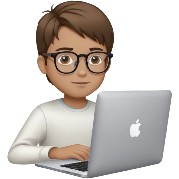 brown balayage straight hair boy with MacBook with glasses emoji