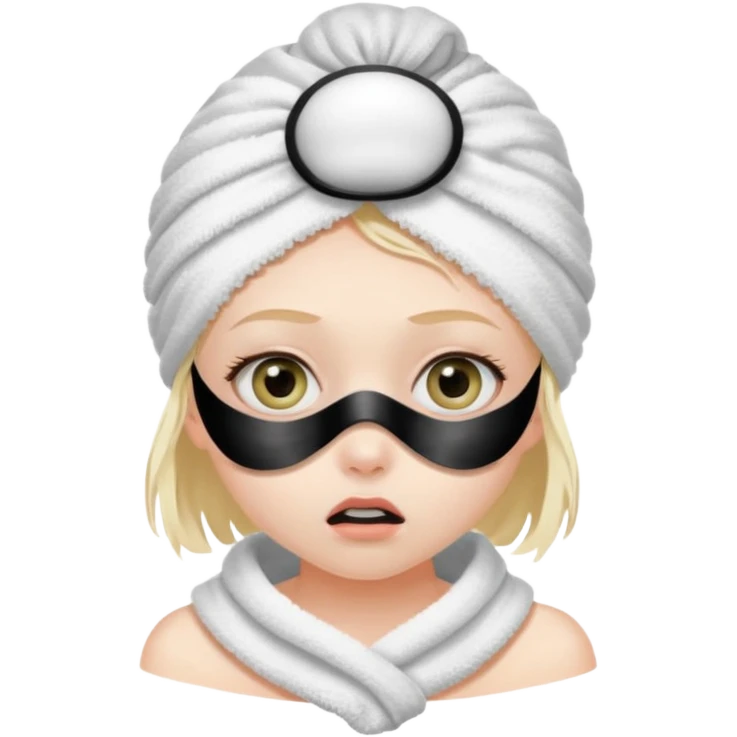 scared girl with bath towels and eye mask emoji