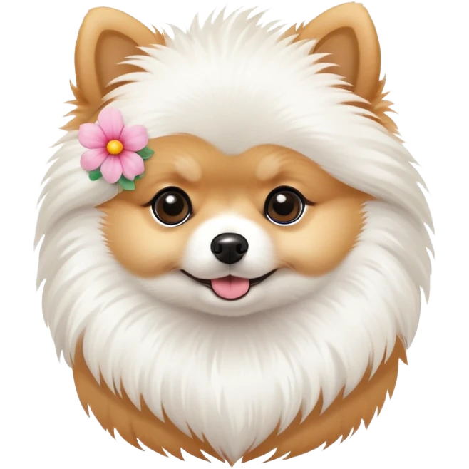 A cute  little pomeranian and flower emoji