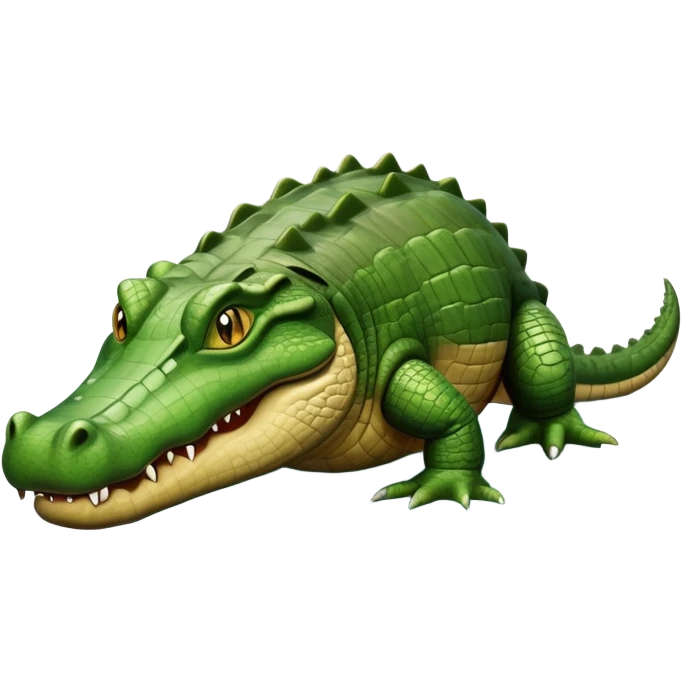 cinematic-crocodile-realistic-full-body-on all fours-emoji,-massive-scaled-body-partially-submerged-in-shallow-water,-head-tilted-dramatically,-rough-green-and-brown-hide-textured-with-deep-ridges,-simplified-yet-realistic-focused-features, head held high emoji