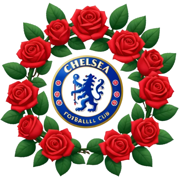 Chelsea football club logo in a wreath of red roses emoji