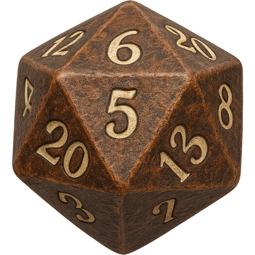 D20 dice, detailed, classic tabletop gaming style, realistic texture, intricate numbers emoji
