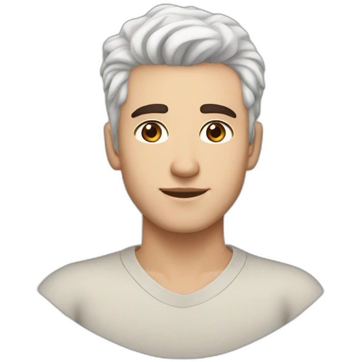 caucasian man 23 years old with dye white hair and brown eyes and brown eyebrow emoji