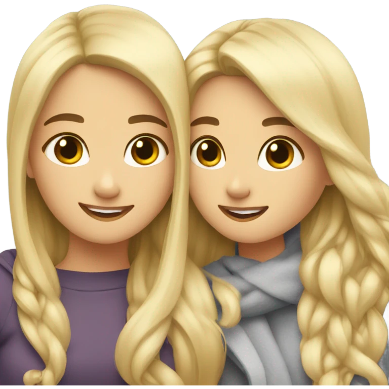 Best friends blonde girl and brunette girl hugs emoji