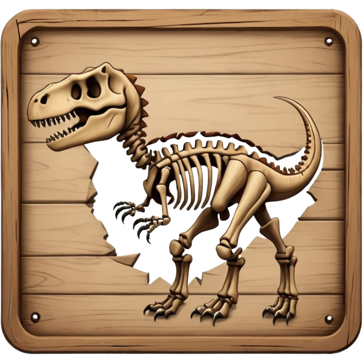 Dinosaur Signboard – Wooden board with a dinosaur skeleton drawing emoji